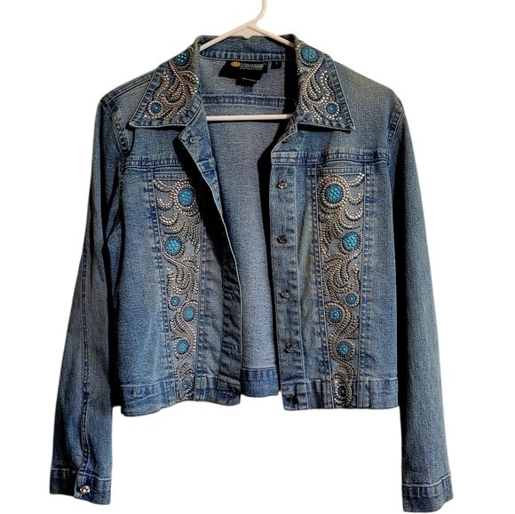 Christine Alexander Jackets & Blazers - Christine Alexander Embellished Denim Jacket Swarovski Crystal Size S